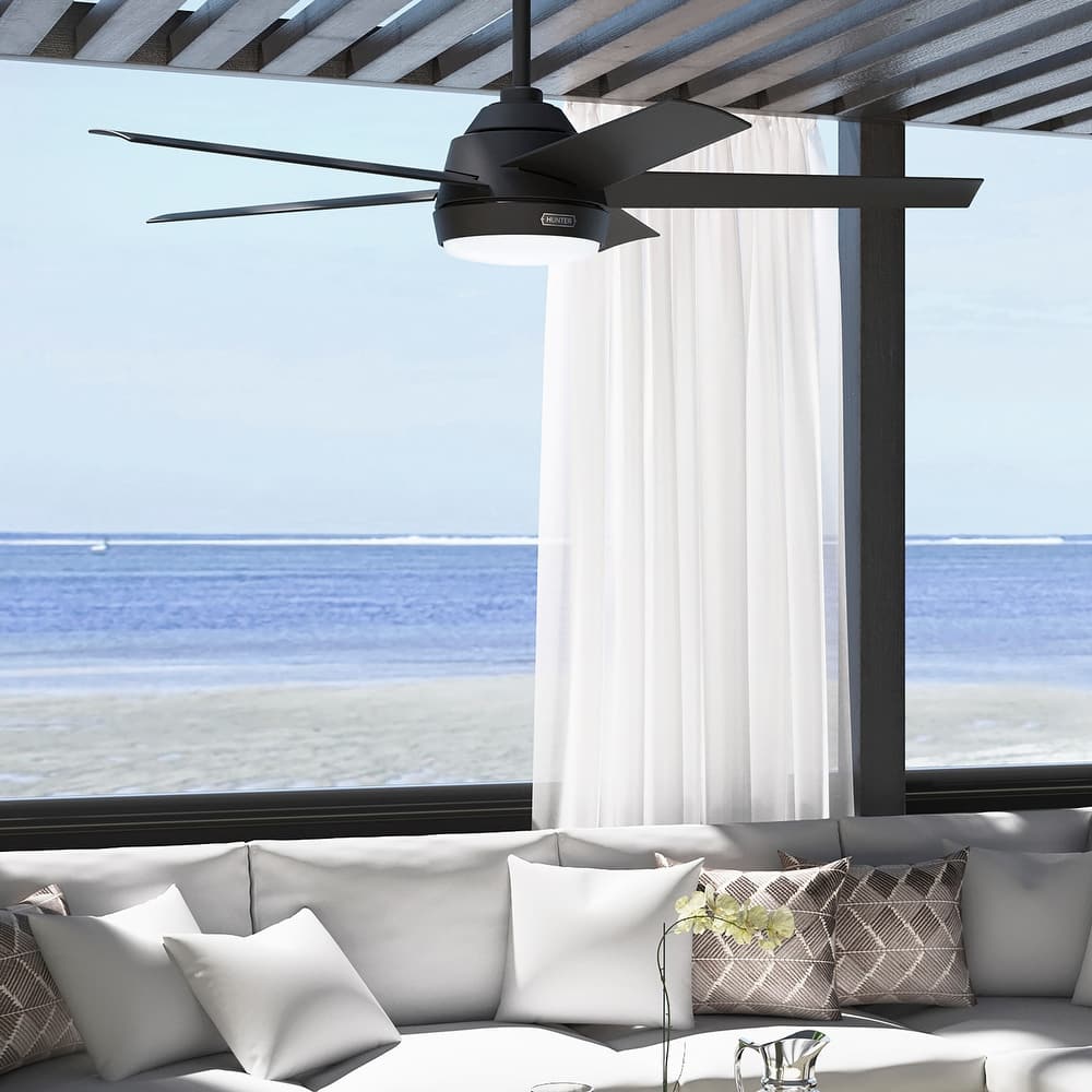 Hunter 52" Skyflow Outdoor Ceiling Fan w/ LED Light Kit, Wall Control - Coastal Modern Contemporary - WeatherMax - WET-RATED!