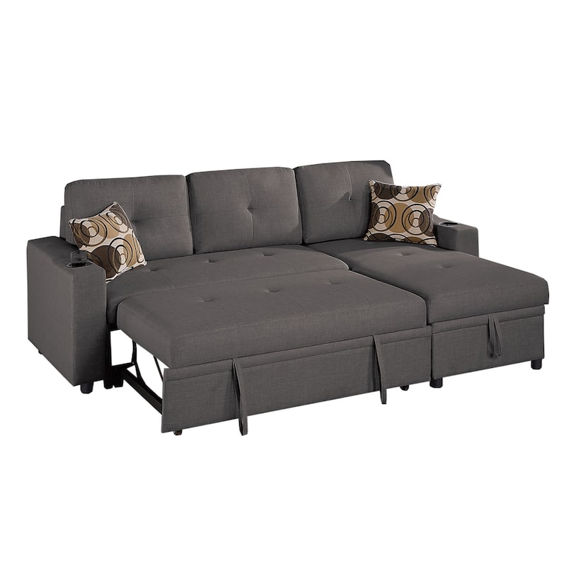 Dorris Fabric Upholstered Sectional with Cup Holders