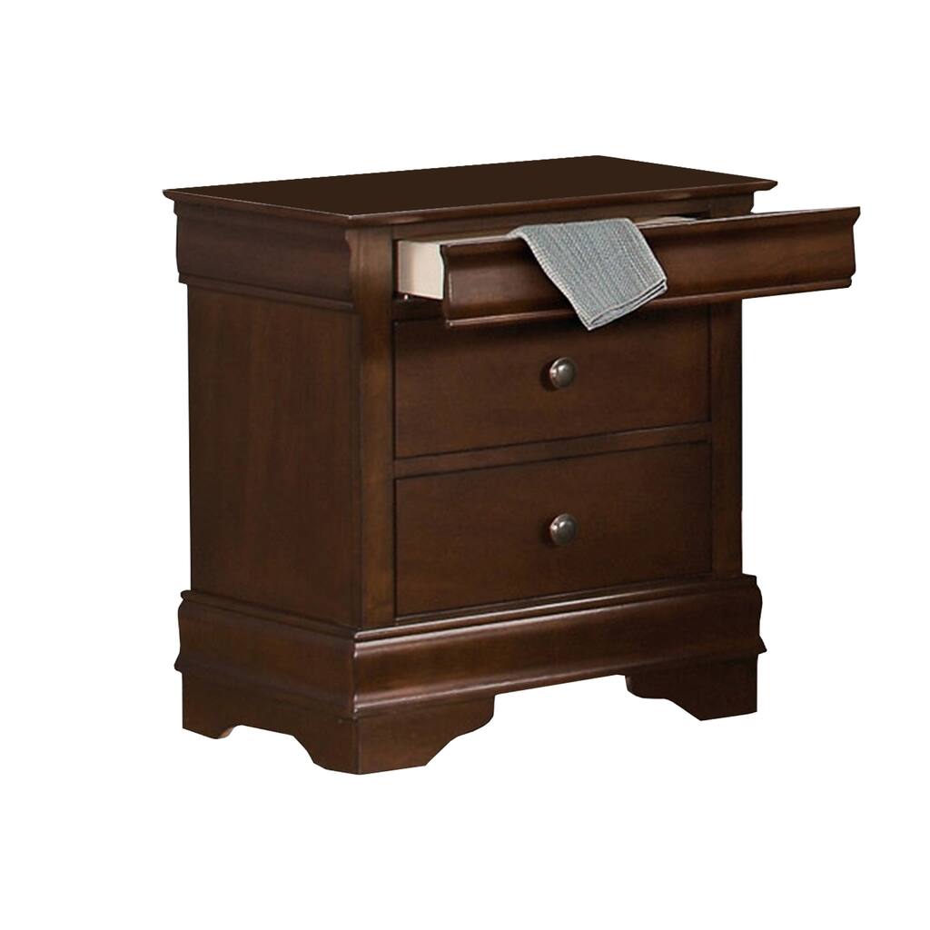 Benjara Wooden Night Stand With Hidden Drawer, Cherry Brown