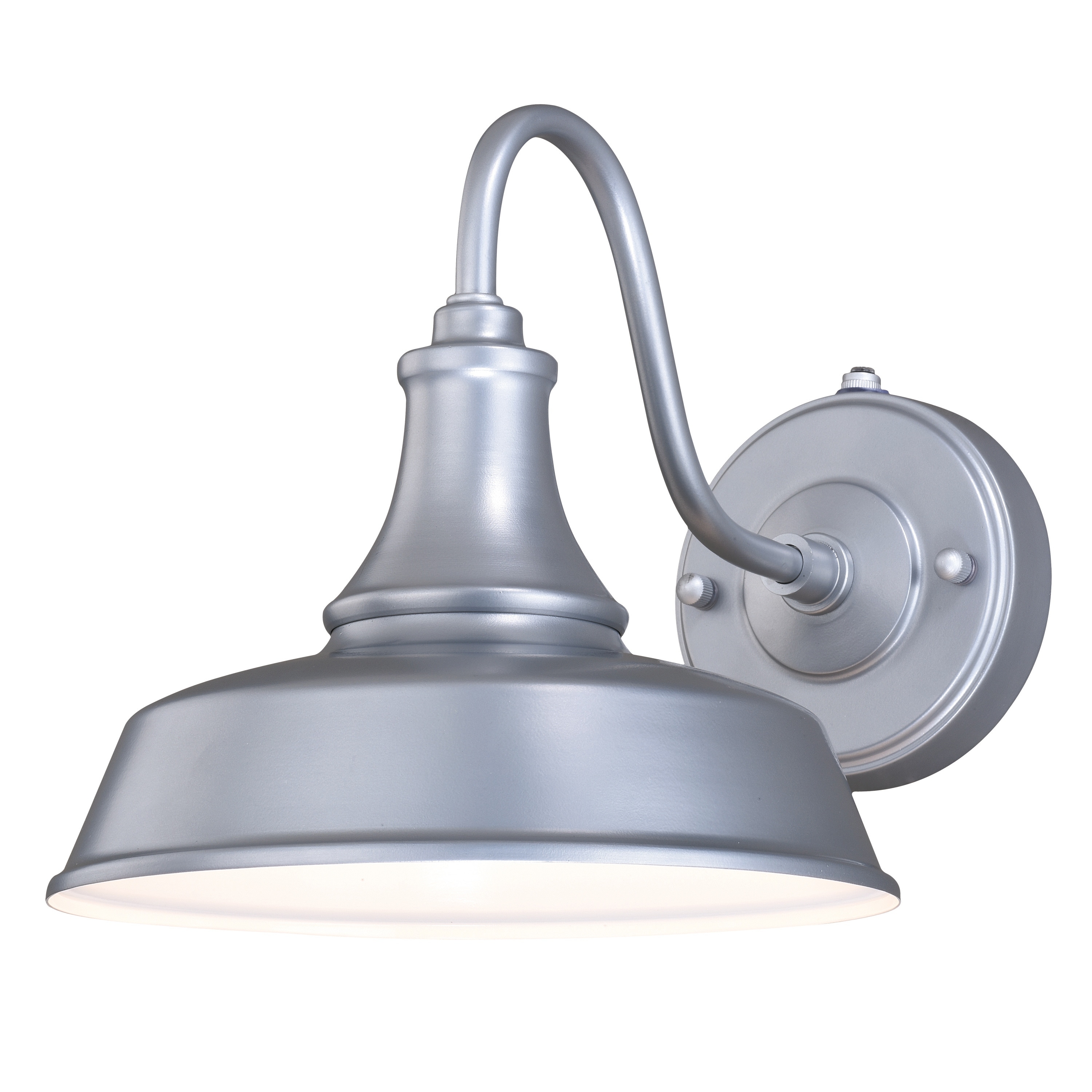 VAXCEL Dorado 1-Light Satin Silver and White Dusk to Dawn Sensor Farmhouse Outdoor Wall Sconce, Gooseneck Shade, Dark Sky