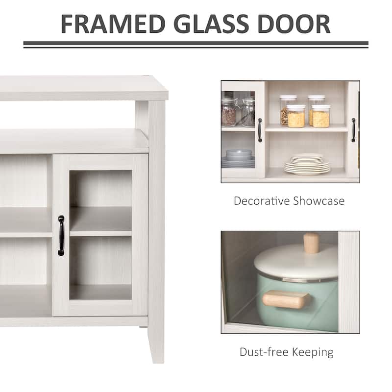 HOMCOM Farmhouse Sideboard Buffet Cabinet, Coffee Bar Cabinet with Storage Shelves, Kitchen Cabinet with 2 Framed Glass Doors