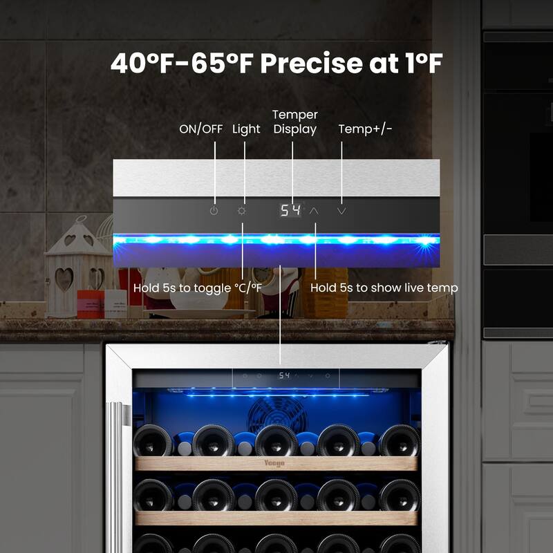 Yeego 23.4 in.52-Bottle Single Zone Wine Cooler Refrigerator Fridge with Built-In/Freestanding Design