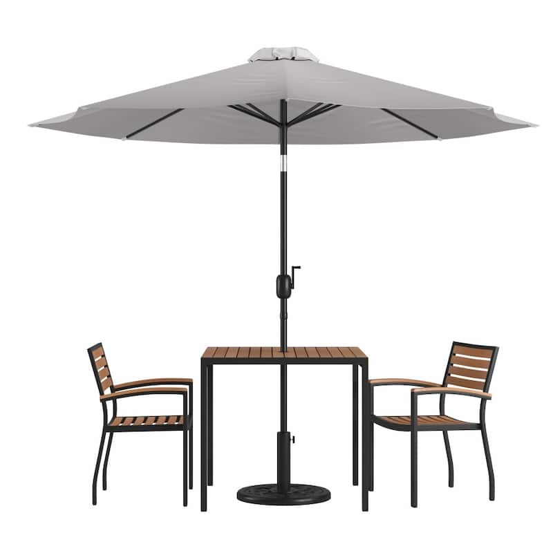 Patio Set wirh 35" Table, 2 Chairs, and Umbrella with Base - 35.25"W x 35.25"D x 29.5"H