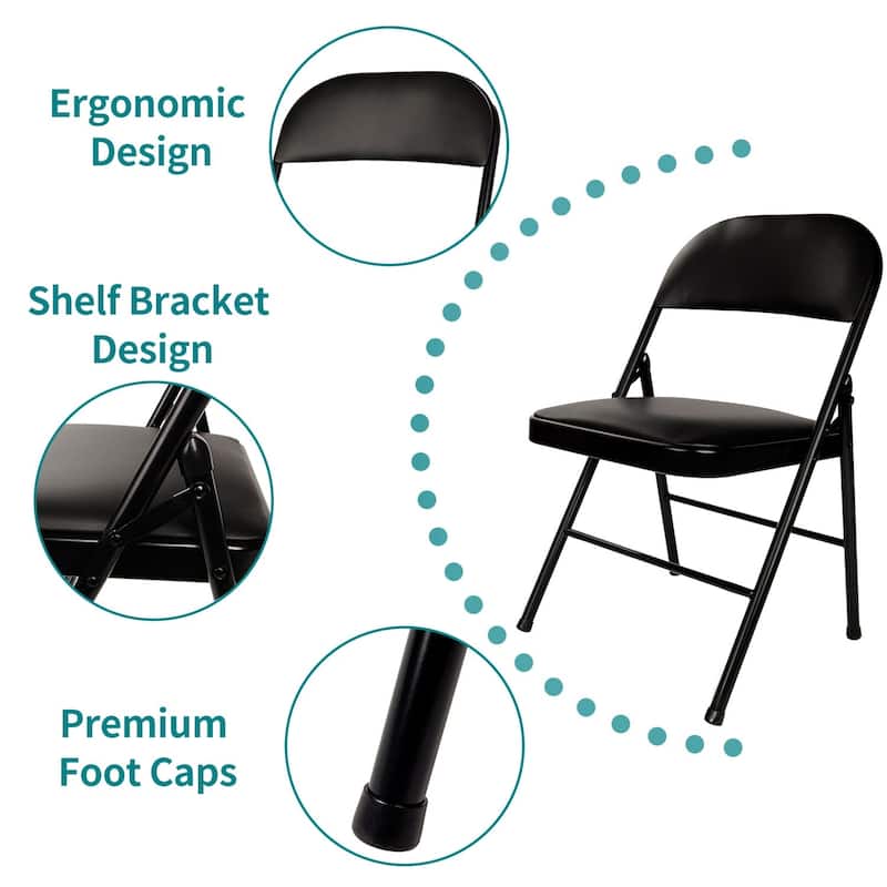 VECELO 4/8 Pack Steel Folding Chairs with Back Support Heavy Duty Indoor Outdoor Event Chairs Space Saving Foldable Chairs