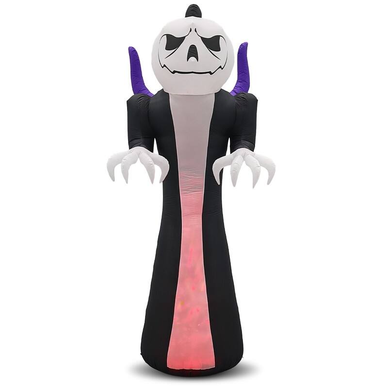 12FT Giant Halloween Inflatable Grim Reaper with Jack-o'-Lantern Pumpkin Head - Black