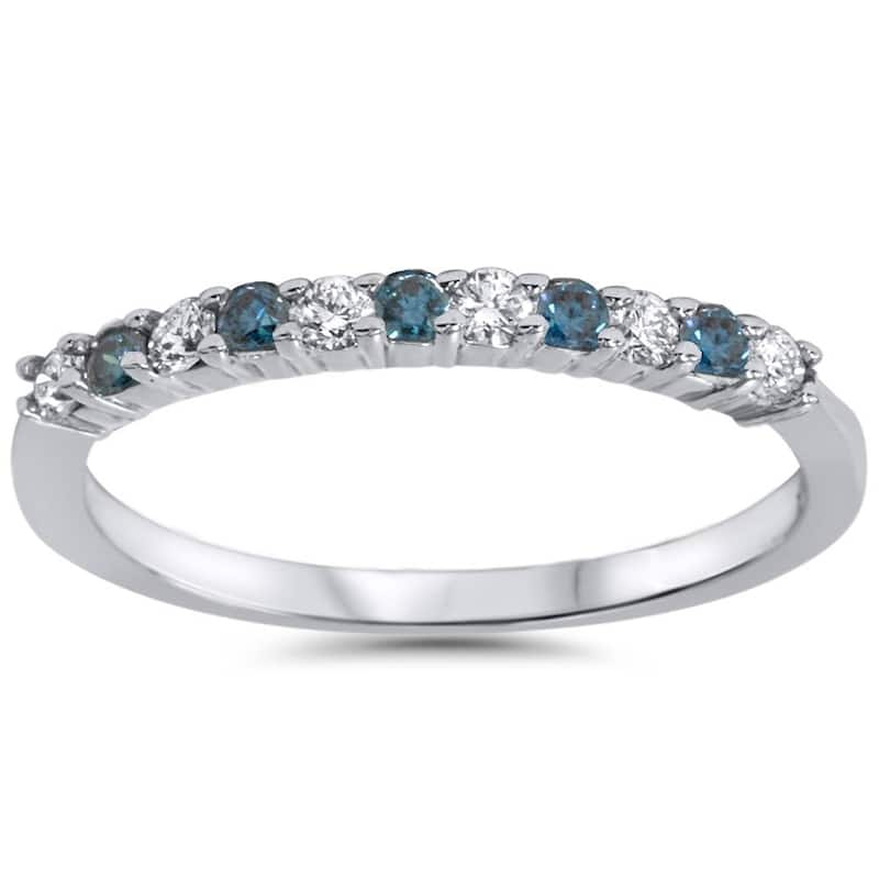 1/4ct Blue & White Diamond Anniversary Ring White Gold