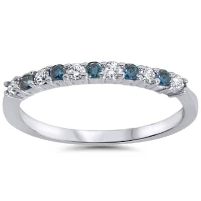 1/4ct Blue & White Diamond Anniversary Ring White Gold