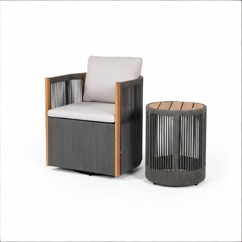 Christopher Knight Home - Orsini Outdoor Acacia Wood Dining Set with 180° Swivel Chairs & 15.00" Round Side Table