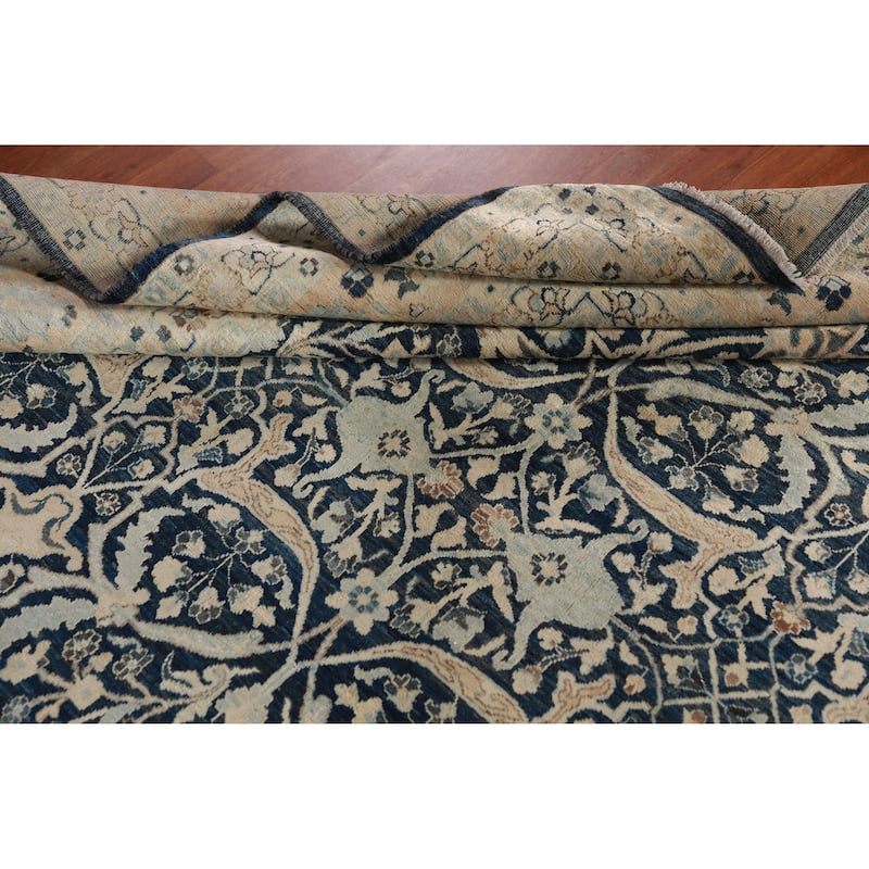 Hand Knotted Oriental 100% Wool Carpet Traditional All-Over Navy Blue & Blues Ziegler Area Rug - 9' 9'' X 8' 3''