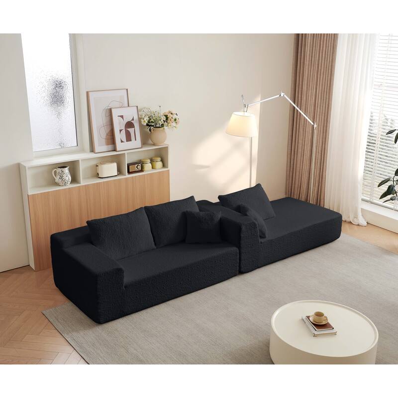 Modular Deep Seat Chaise Lounge Couch Chenille L-shaped Sectional Sofa with Pillows, Connecting Clasps and Non-slip Design