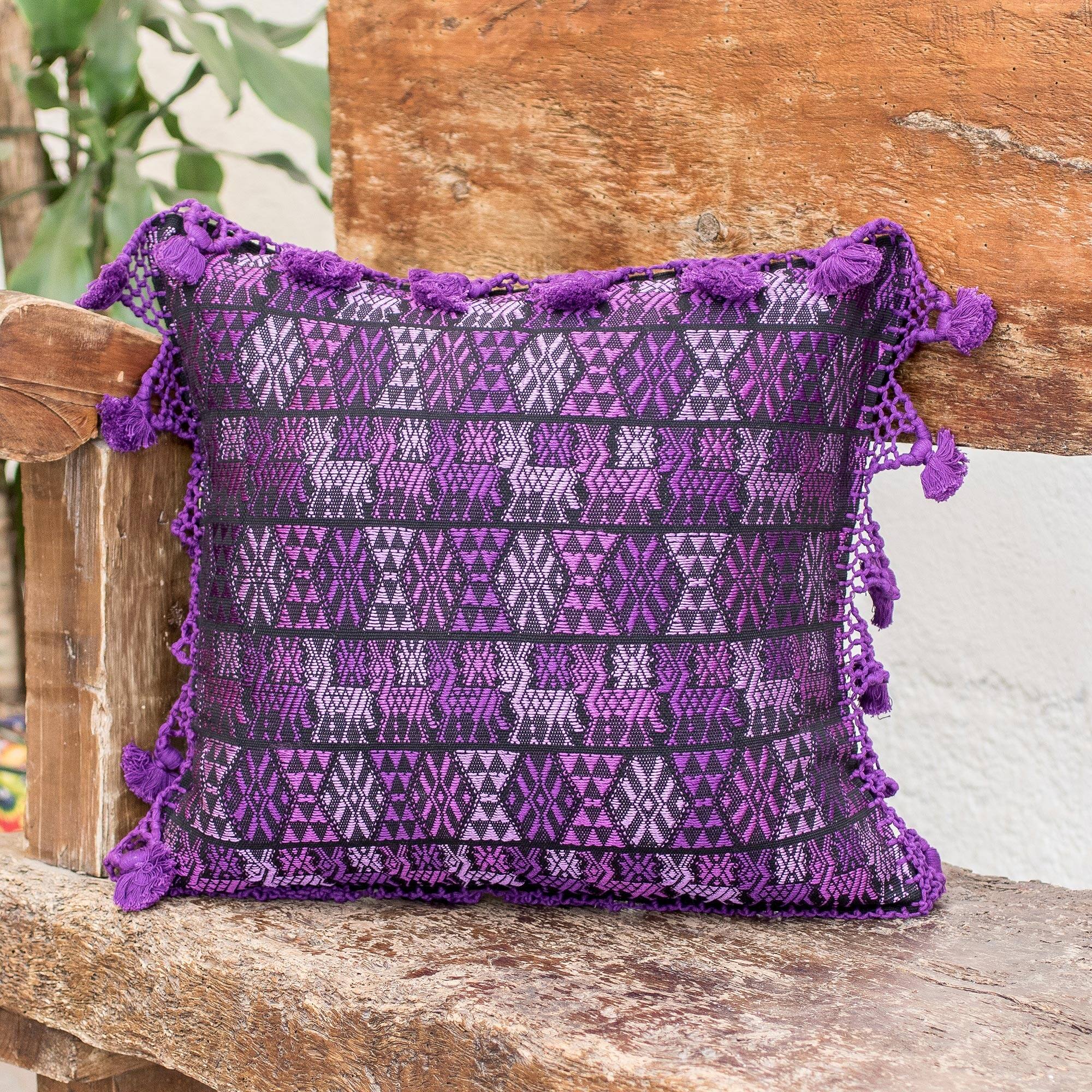 Novica Handmade Coban Culture In Purple Cotton Cushion Cover Bed Bath