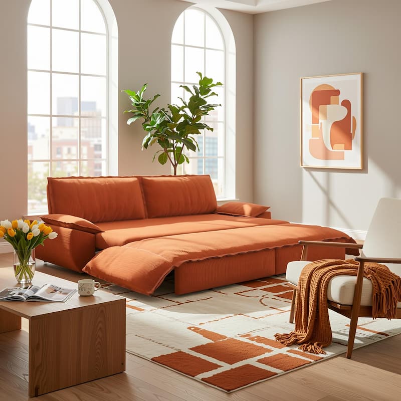 Homy Casa 72'' Queen Pull Out Sofa Bed, 3-in-1 Corduroy Sleeper Couch