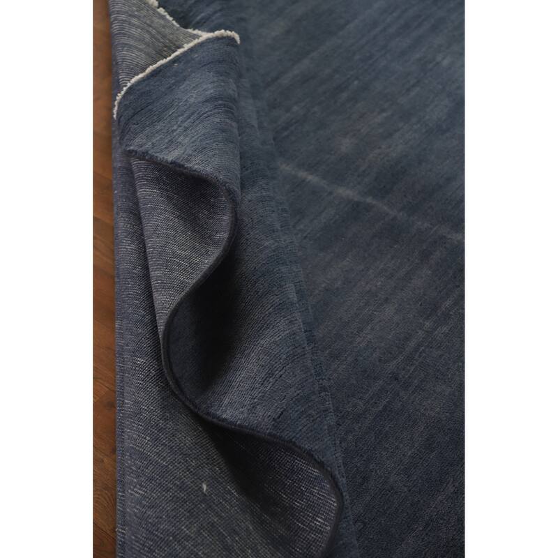 Hand Knotted Oriental 100% Wool Carpet Modern Solid Navy Blue & Blues Gabbeh Area Rug - 12' 0'' X 9' 5''