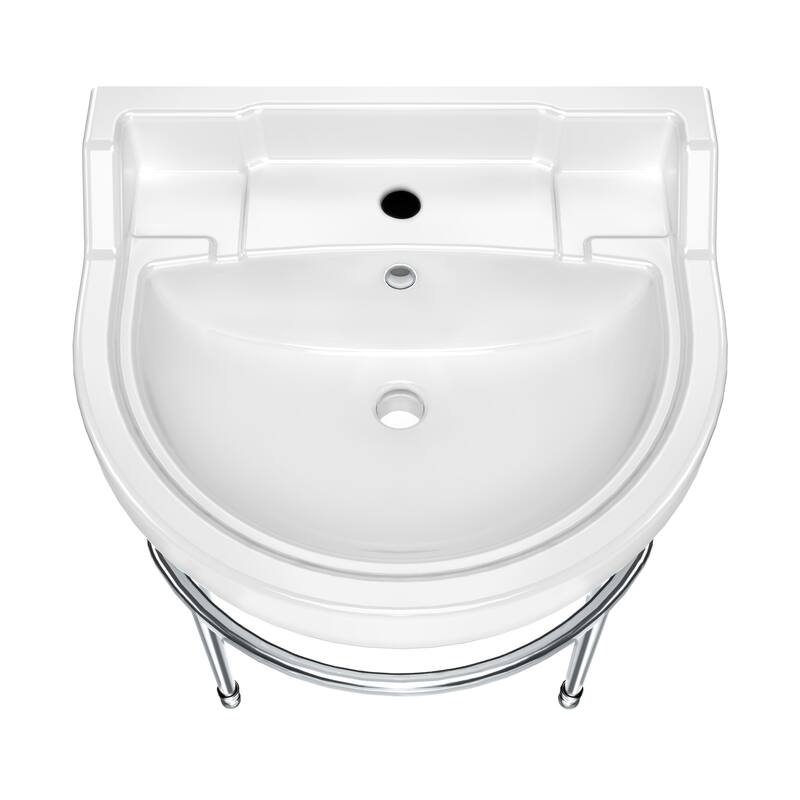 Whitehaus Console Sink With Semi-Circular Bowl, Metal Leg Supports and Front Towel Bar.