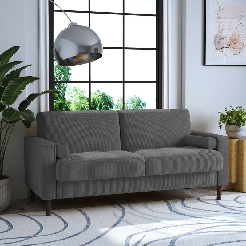 Corduroy 61.9" Loveseat Sofa Square Armrests - Grey