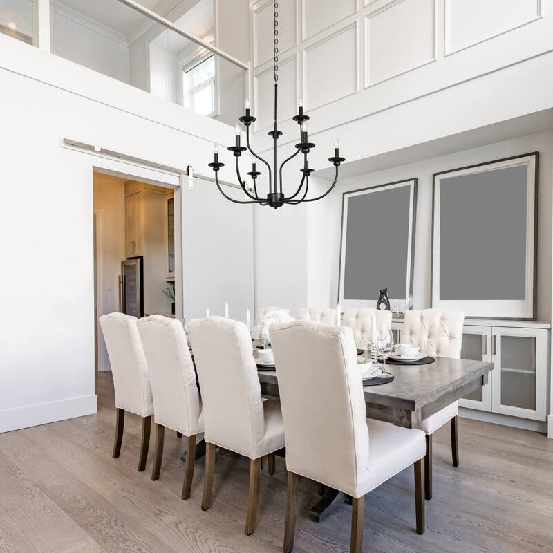 Modern Farmhouse 9-Light Classic Black Chandelier for Dining Room