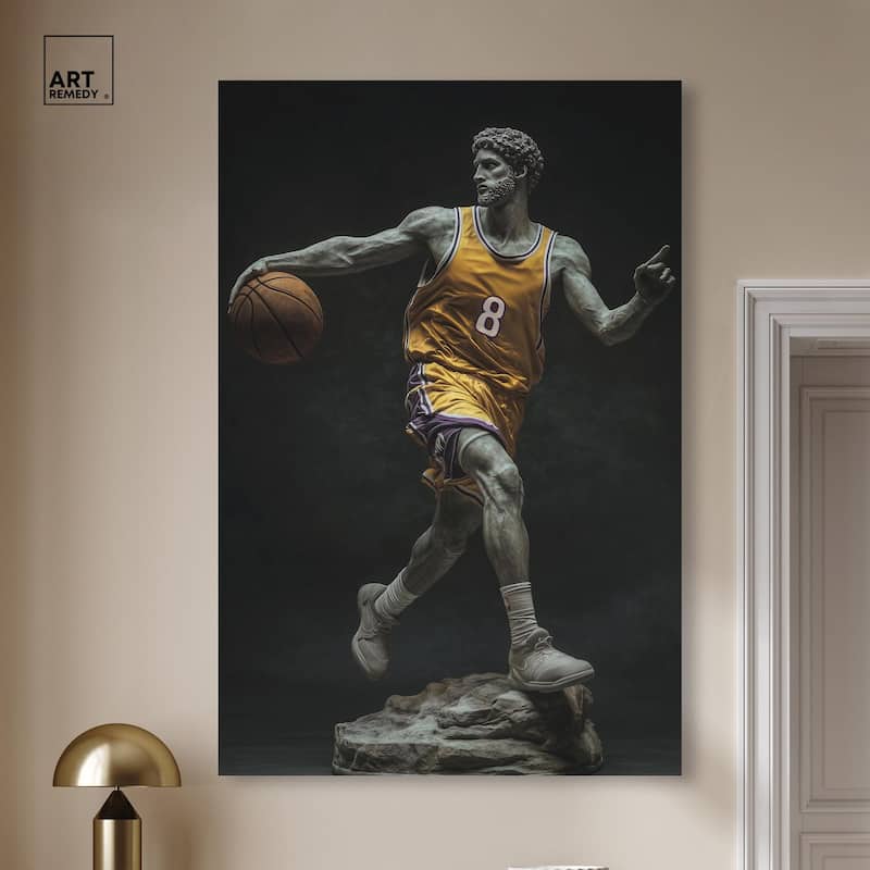 Basketball Yellow Uniform Canvas by Art Remedy, Gallery Wrapped