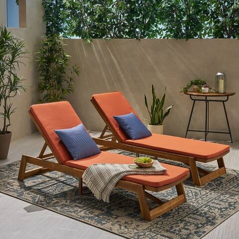 Maki Outdoor Acacia Wood Chaise Lounge and Cushion Sets (Set of 2) by Christopher Knight Home