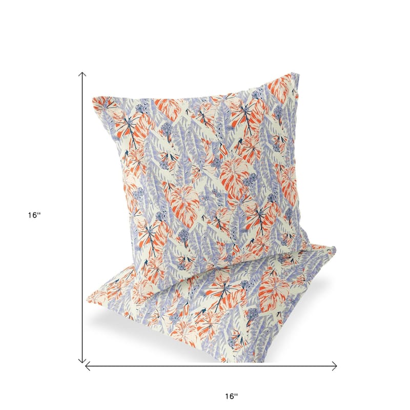 HomeRoots Set of Two 16" X 16" Orange and Ivory Blown Seam Botanical Indoor Outdoor Throw Pillow - 16.00' X '16.00' X '5.00