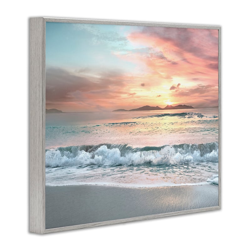 Stupell Morning Sunrise Beach Landscape Distant Mountains Rolling Tide Framed Wall Art