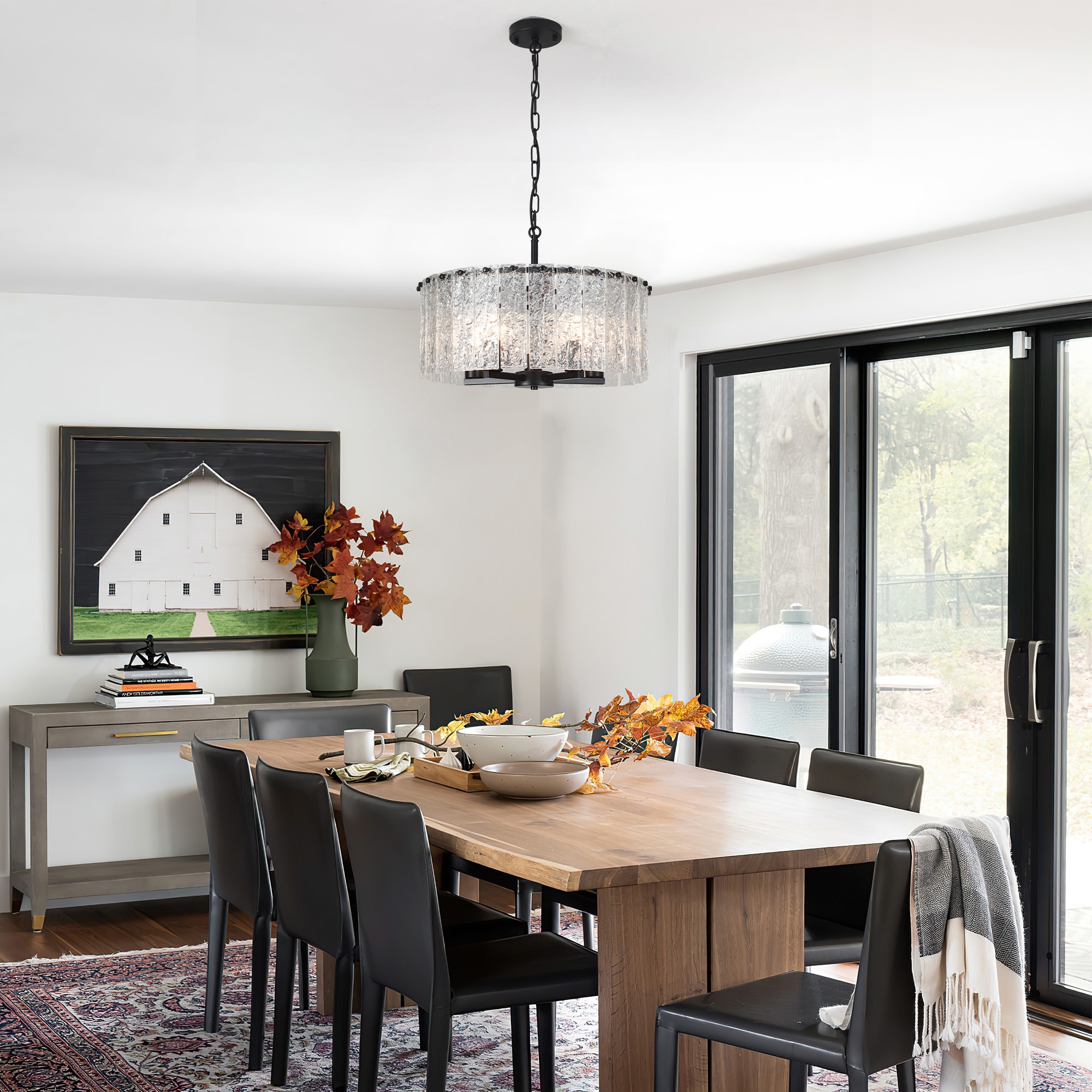 5-Light Modern Candlestick Hanging Linear Chandelier Lighting with Glass Sheet for Kitchen Island