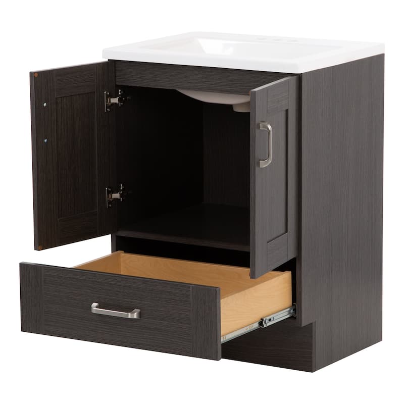 Spring Mill Cabinets Noelani 24" Bathroom Vanity With 2-Door Cabinet, Drawer, and White Sink Top