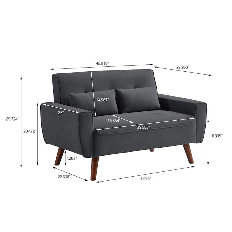 48.82" Small Tufted Loveseat Sofa with 2 Pillows and Tapered Wood Legs