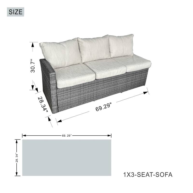 7-Piece Patio Sofa Set with Firepit and Ice Container Dining Table