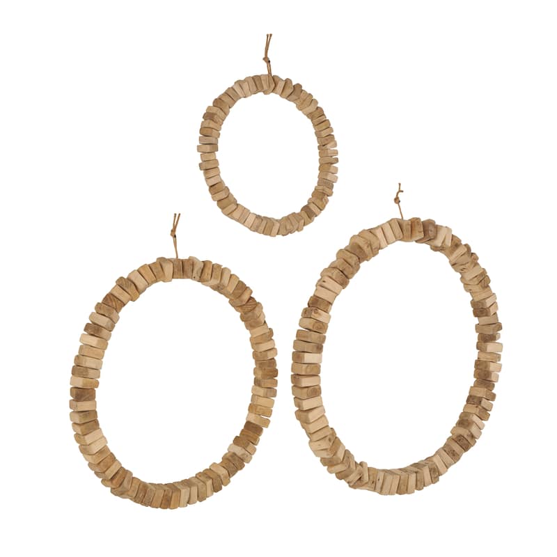 Wood Beaded Home Wall Decor with Hanging Rope - Set of 3 Brown - Roche River Decor