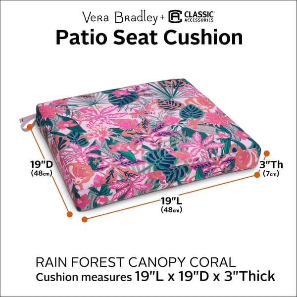 dimension image slide 8 of 11, Vera Bradley by Classic Accessories Water-Resistant Patio Seat Cushion