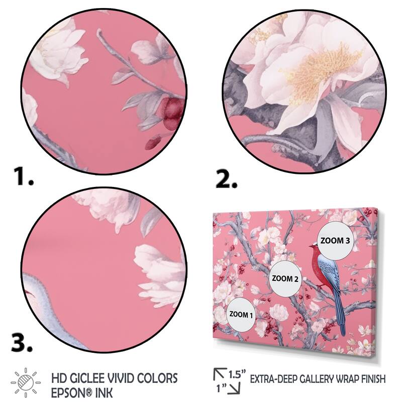 Designart "Cherry Blossum Flower Whispers II" Cherry Blossom Framed Canvas Print