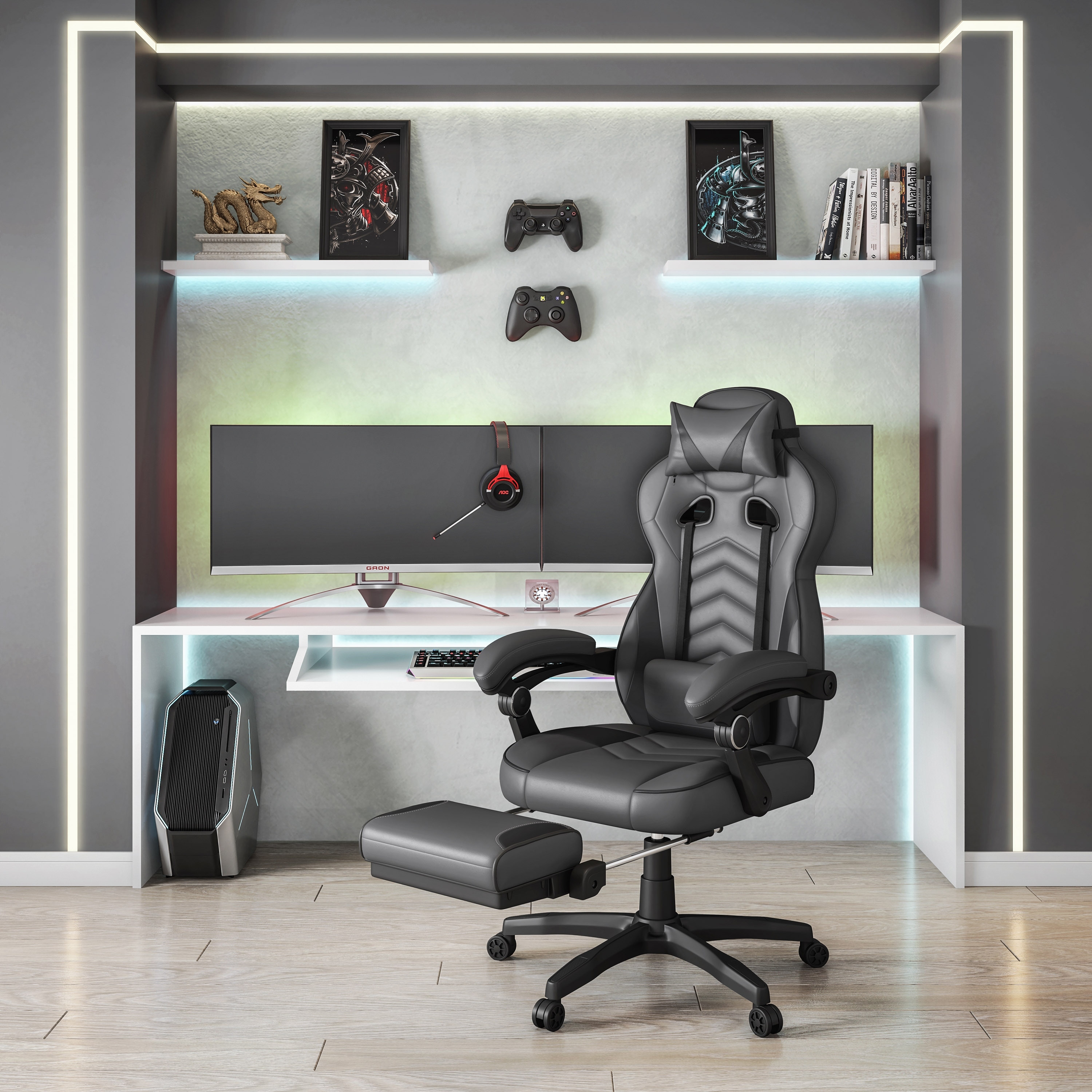 Gaming Racing Style Fully Reclining Executive Office Chair with Footrest