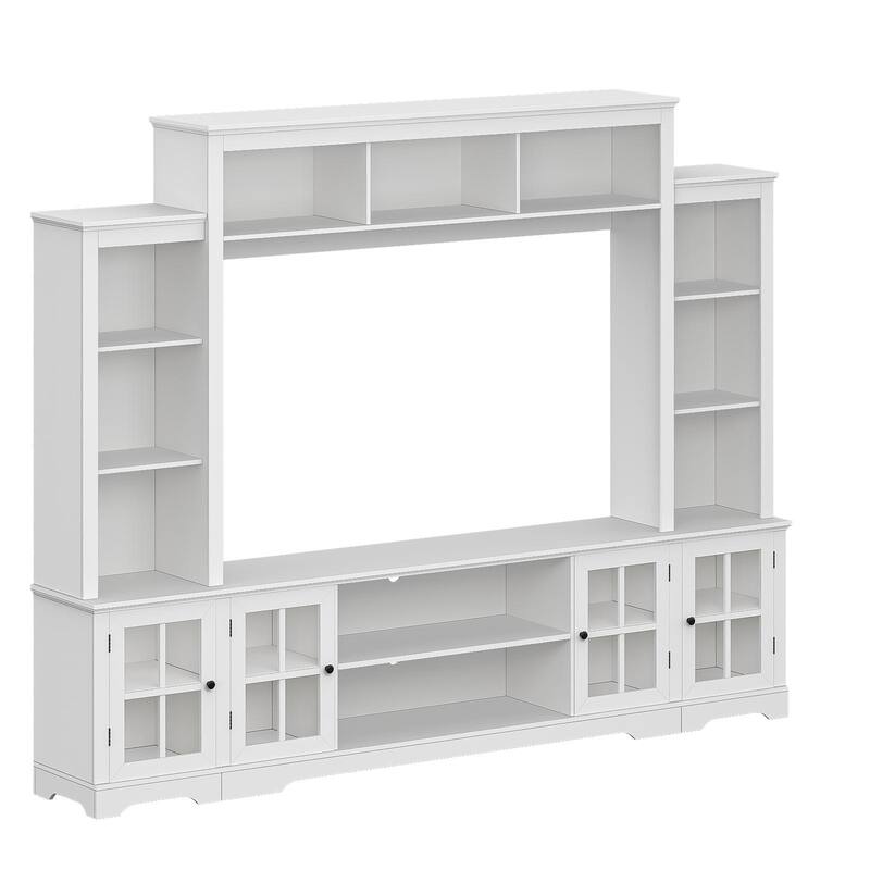 Large Wall Unit Entertainment Center for TVs up to 65", Modern Storage TV Stand with Bookshelves, Farmhouse Wood Media Console