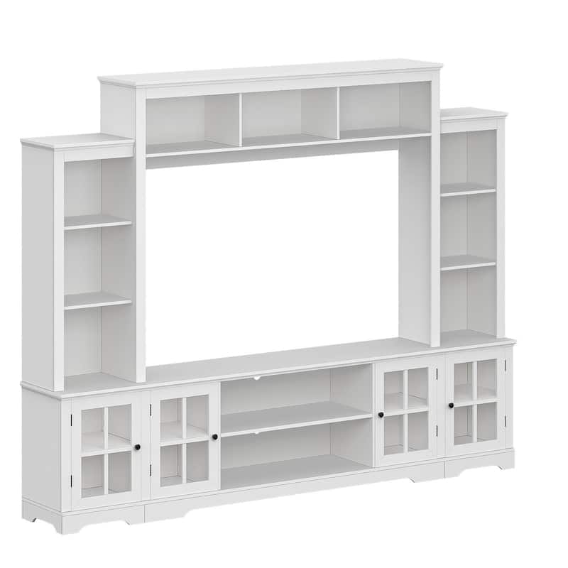 Wood TV Stand with Tambour Doors, Media Console with Adjustable Storage & Cable Holes, Entertainment Center for TVs up to 75"