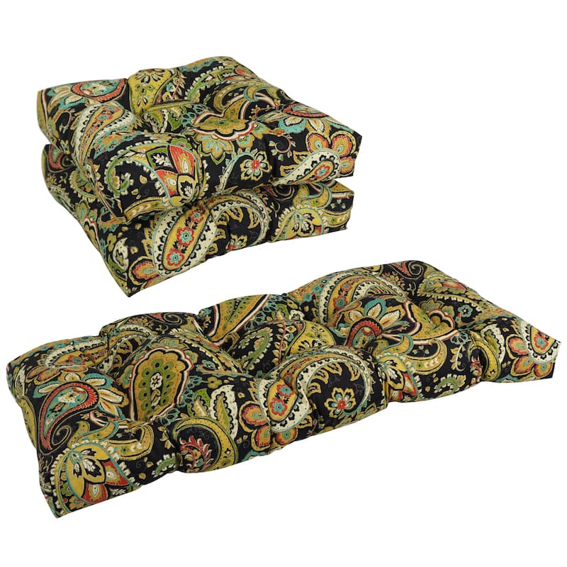 Tufted Indoor/Outdoor Settee Cushion Set (Set of 3) - 19 x 19/19 x 42 - Hadia Franco Noir