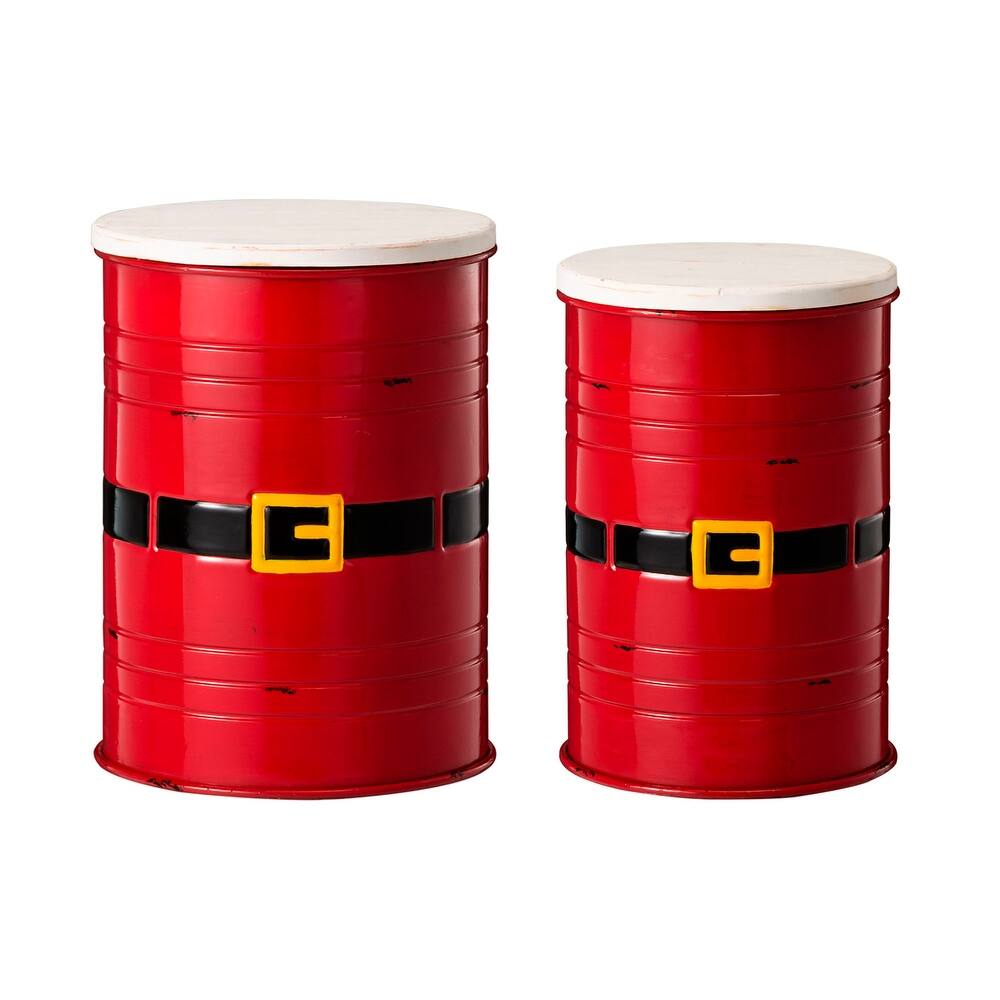 Set of 2 Glitzhome Decorative Nesting Metal Storage Accent Stool or Space Saver with Wood Lid