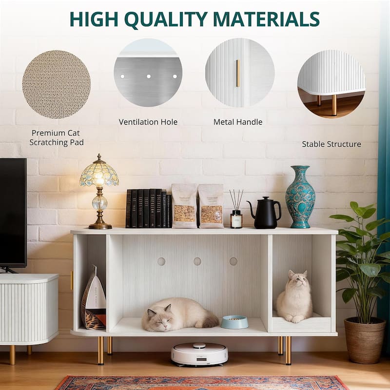 38.5" Cat Litter Box Enclosure with Scratch Pad and Sliding Door,Cat Hidden Litter Box Cabinet,Modern Indoor Cat House,TV Stand