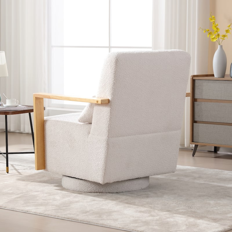 Mid-Century Boucle Upholstered Swivel Armchair With Pillow