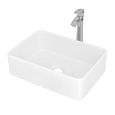 19 Inch Rectangle Bathroom Ceramic Sink and Faucet Combo,Vessel Vanity Sink Art Basin Chrome Single Lever Faucet Combo