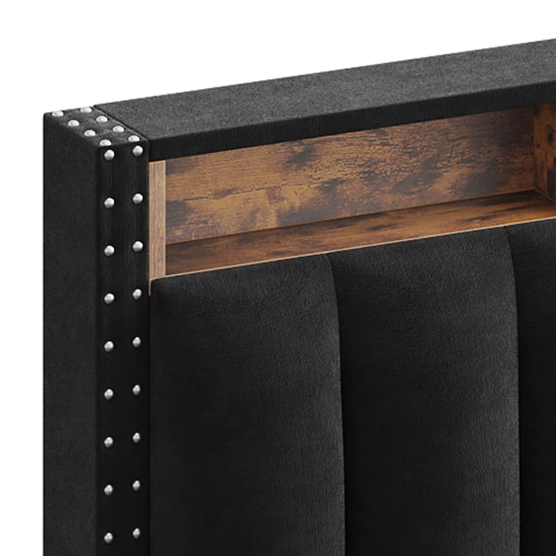 Velvet Upholstered Platform Bed with 4 Storage Drawers and RGB LED Lights&Charging Station