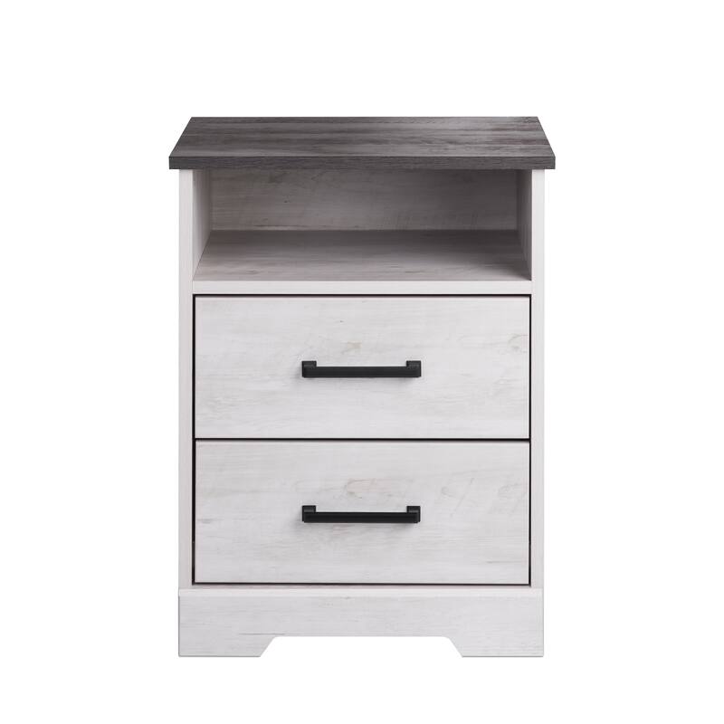 Prepac Rustic Ridge Farmhouse Nightstand Bedside Table, Nightstand for Bedroom, End Table with 2 Drawers and Open Shelf