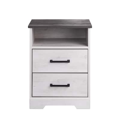 Prepac Rustic Ridge Farmhouse Nightstand Bedside Table, Nightstand for Bedroom, End Table with 2 Drawers and Open Shelf