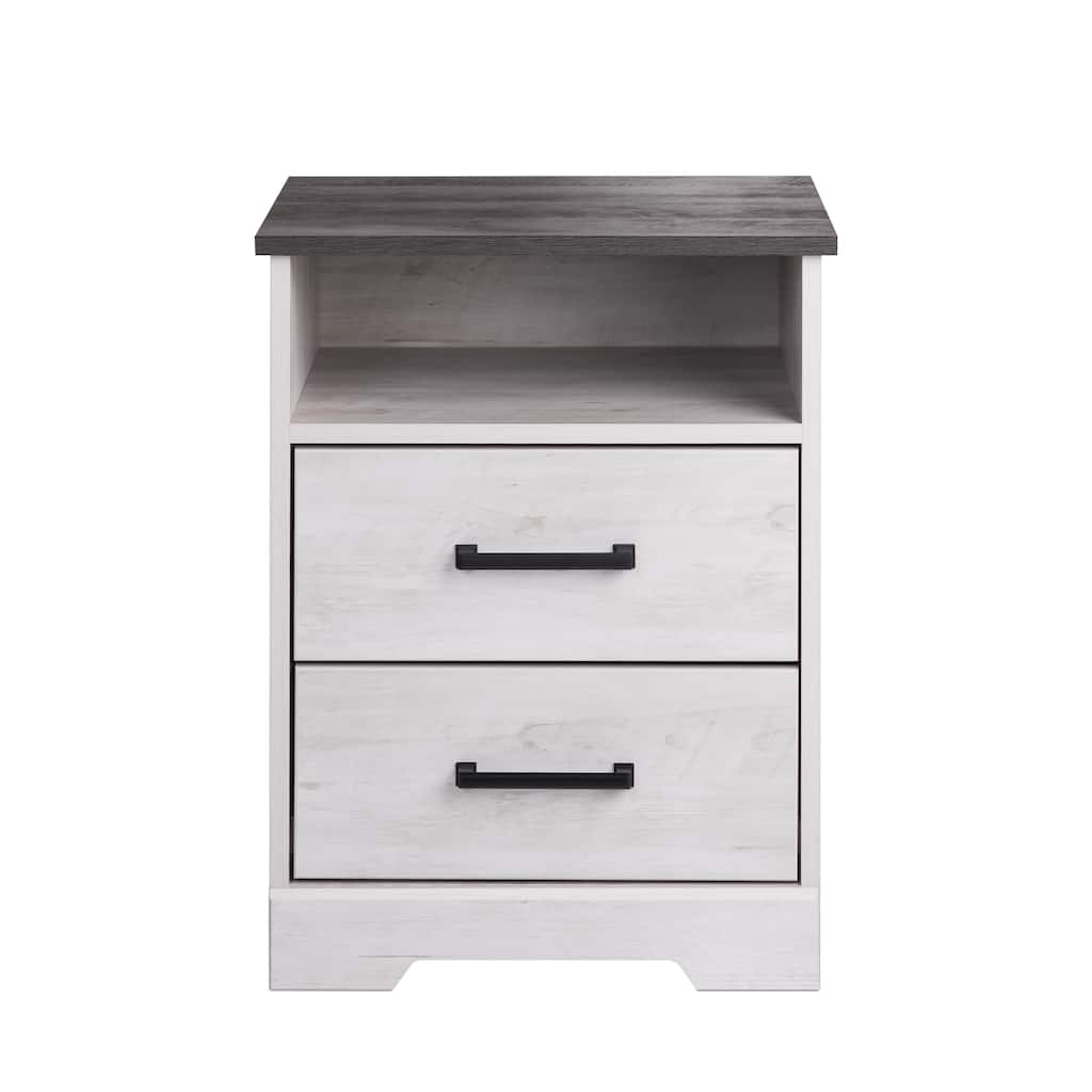 Prepac Rustic Ridge Farmhouse Nightstand Bedside Table, Nightstand for Bedroom, End Table with 2 Drawers and Open Shelf