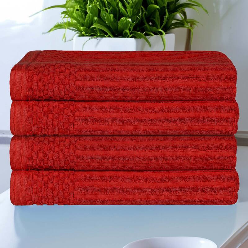 Superior Ribbed Cotton Absorbent Heavyweight Bath Towel Set - 4PC Bath Towels - Burgundy