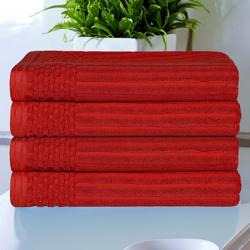Superior Soho Ribbed Cotton Bath Towel Set of 4 - Burgundy
