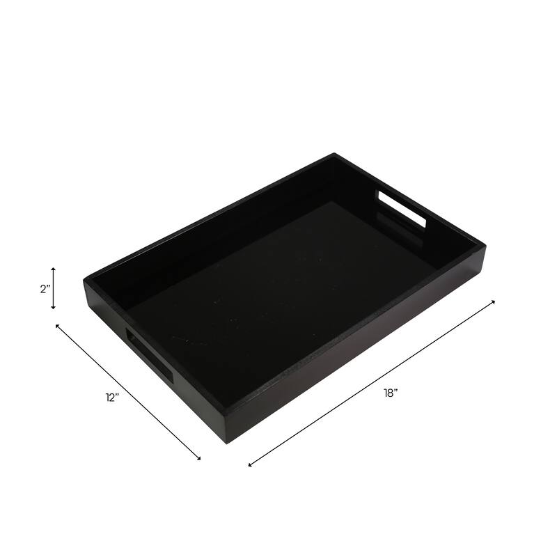 Decorative Wood and Glass Retangle Serving Tray-Home Decor- 18" Black - 17.75"