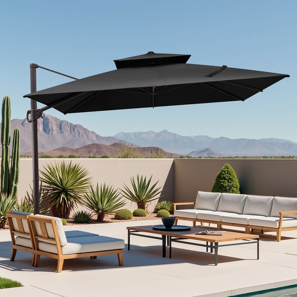 11 x 11 FT Outdoor Square Patio Cantilever Offset Umbrella with Crank and 360 Degrees Rotation