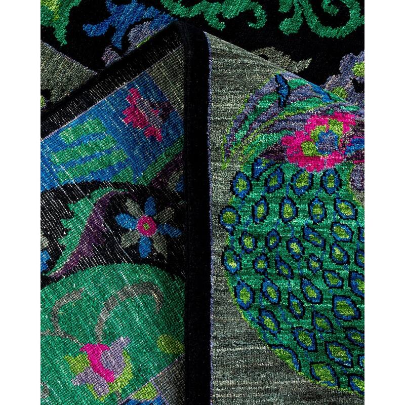 Overton Hand Knotted Wool Vintage Inspired Modern Contemporary Suzani Black Area Rug - 8' 1" x 10' 0"