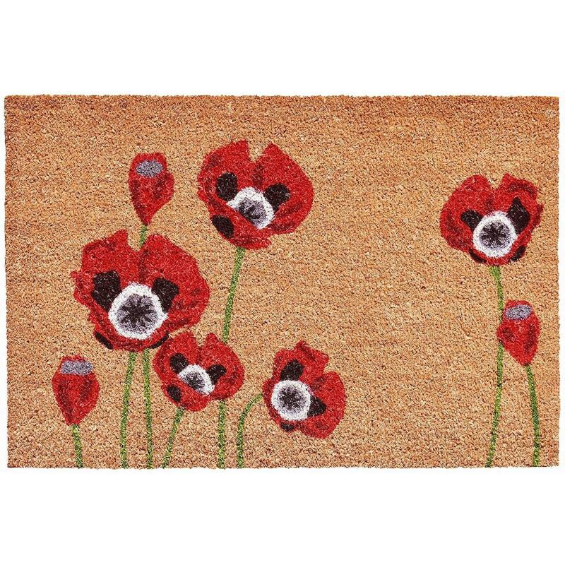 HomeRoots 24" X 36" Natural And Red Coir Floral Outdoor Door Mat - 24' X '36
