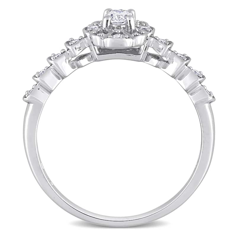 Miadora 1/3ct TDW Oval-cut Diamond Floral Engagement Ring in 14k White Gold